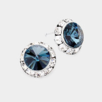 Rivoli Cut Genuine Crystal Round Stud Earrings