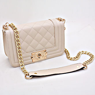 beige quilted bag