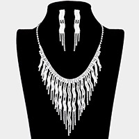 Wavy fringe crystal rhinestone necklace