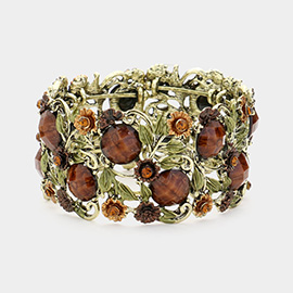Stone Flower Leaf Cluster Evening Cuff Bracelet