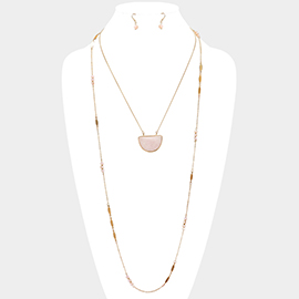 Double Half Round Stone Accented Necklace