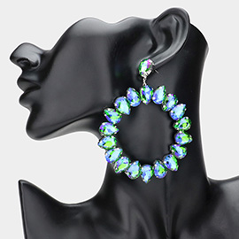 Teardrop Glass Crystal Open Circle Evening Earrings