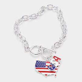 Enamel American USA Flag State Map Charm Toggle Bracelet