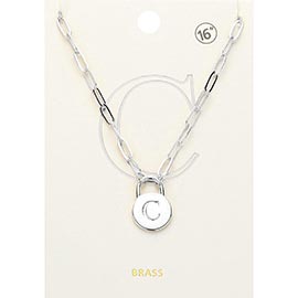 -C- Brass Metal Monogram Lock Pendant Necklace