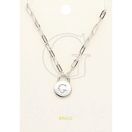 -G- Brass Metal Monogram Lock Pendant Necklace