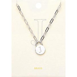 -J- Brass Metal Monogram Lock Pendant Necklace