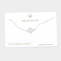 White Gold Dipped CZ Quatrefoil Charm Bracelet