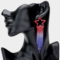 Star Accented Rhinestone Fringe Dangle Earrings