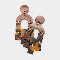 Abstract Celluloid Acetate Tortoise Link Dangle Earrings