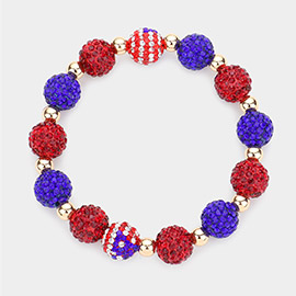 American USA Flag Shamballa Ball Stretch Bracelet