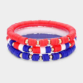 3PCS - American USA Flag Heishi Beads Bracelets