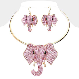 Rhinestone Pave Elephant Choker Necklace