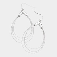 Textured Metal Triple Wire Open Teardrop Dangle Earrings
