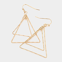 Brass Metal Double Open Triangle Dangle Earrings