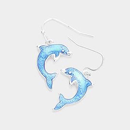 Enamel Metal Dolphin Dangle Earrings