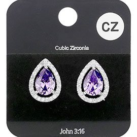 Cubic Zirconia Teardrop Stud Earrings