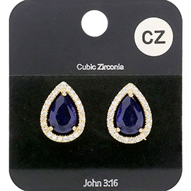 Cubic Zirconia Teardrop Stud Earrings