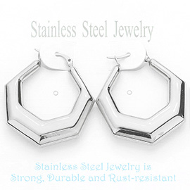 Stainless Steel 1.4 Inch Metal Heptagon Hoop Pin Catch Earrings