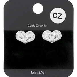 CZ Teardrop Accented Heart Stud Evening Earrings