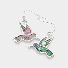 Abalone Embossed Metal Bird Dangle Earrings