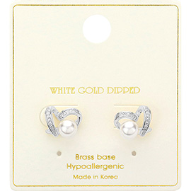 White Gold Dipped Heart Pearl Stud Earrings