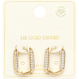 14K Gold Dipped CZ Stone Paved Squircle Hoop Earrings