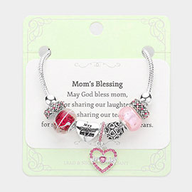 Moms Blessing Heart Charm Multi Bead Bracelet