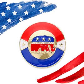 Enamel Republican Elephant Round Pin Brooch