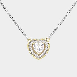 14K Gold Plated Two Tone CZ Stone Heart Pendant Necklace