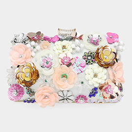 Sequin Flower Embellished Clutch / Evening Bag