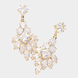 Marquise CZ Stone Cluster Embellished Dangle Evening Earrings