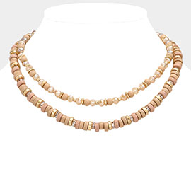 Wood Faceted Beaded Layered Necklace