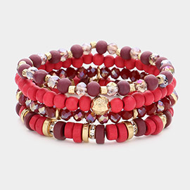4PCS - Wood Faceted Beaded Stretch Multi Layered Bracelets