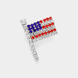 Rhinestone Paved American USA Flag Pin Brooch