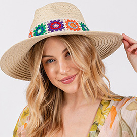 Floral Crochet Band Straw Hat