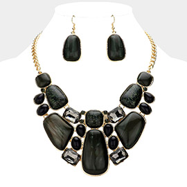 Geometric Abstract Stone Cluster Statement Necklace