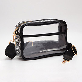 Bling Studded Faux Leather Transparent Rectangle Crossbody Bag