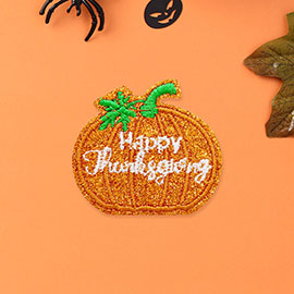 HAPPY THANKSGIVING Message Pumpkin Iron On Patch