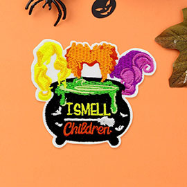 I SMELL CHILDREN Message Halloween Cauldron Iron On Patch
