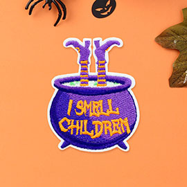 I SMELL CHILDREN Witch Cauldron Iron On Patch