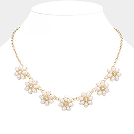Pearl Flower Station Collar Necklace