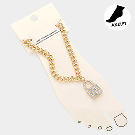 Stone Paved Lock Charm Pointed Chain Anklet