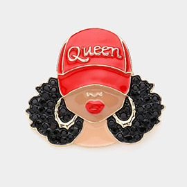 Enamel Queen Hat Afro Woman Pin Brooch