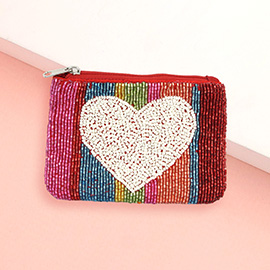 Heart Pointed Seed Beaded Mini Pouch Bag