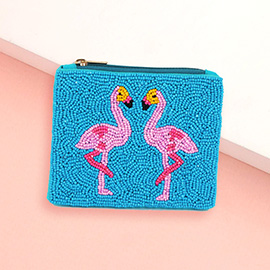 Flamingo Seed Beaded Mini Pouch Bag