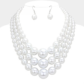 Triple Layered Pearl Strand Necklace