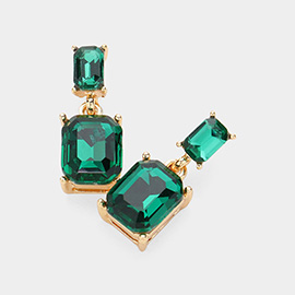 Emerald Cut CZ Stone Dangle Evening Earrings
