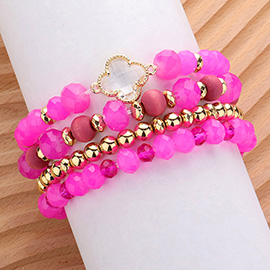 4PCS - Quatrefoil Pointed Faceted Beaded Multi Layered Stretch Bracelets
