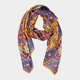 Abstract Pattern Printed Oblong Silky Satin Scarf Shawl