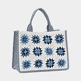 Flower Pattern Crochet Front Tote Bag